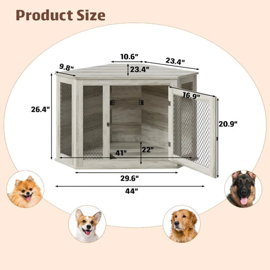 44inch Corner, Wooden Dog Kennel Furniture with Mesh