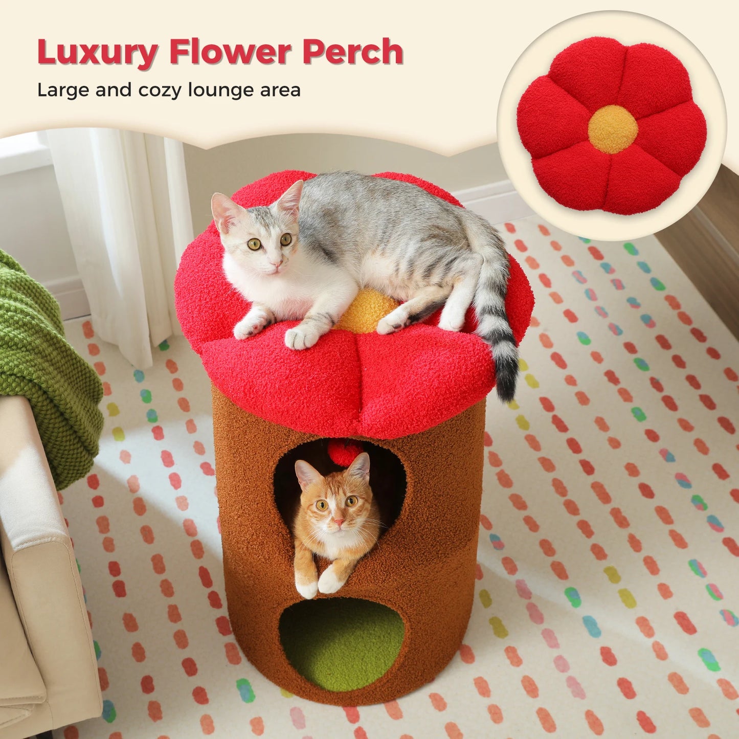 Double-Deck Cat House with Large Condos, Spacious Cat Bed
