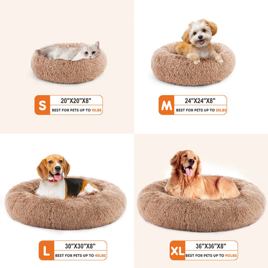 Washable Large Pet Bed Anti-Slip Round Fluffy Plush Faux Fur Dog Bed