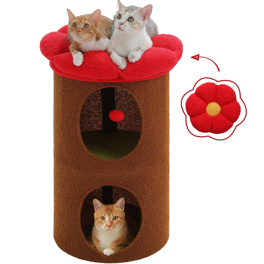 Double-Deck Cat House with Large Condos, Spacious Cat Bed