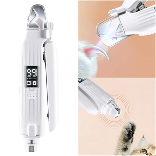 2 in 1 Electric Pet Nail Trimmer Quiet and Low Vibration LED Lights