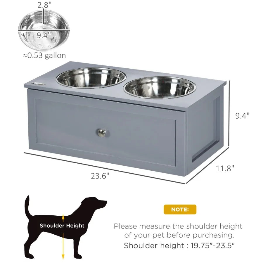 Raised Dog Bowl Stand with 2 Stainless Steel Bowls, Storage for Medium Dogs Indoor