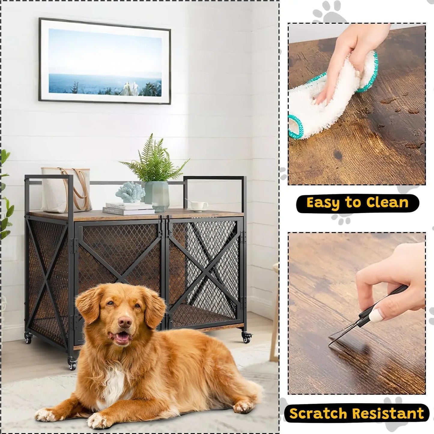 Heavy Duty Indoor Decorative End Table With Lockable Wheels For Dogs