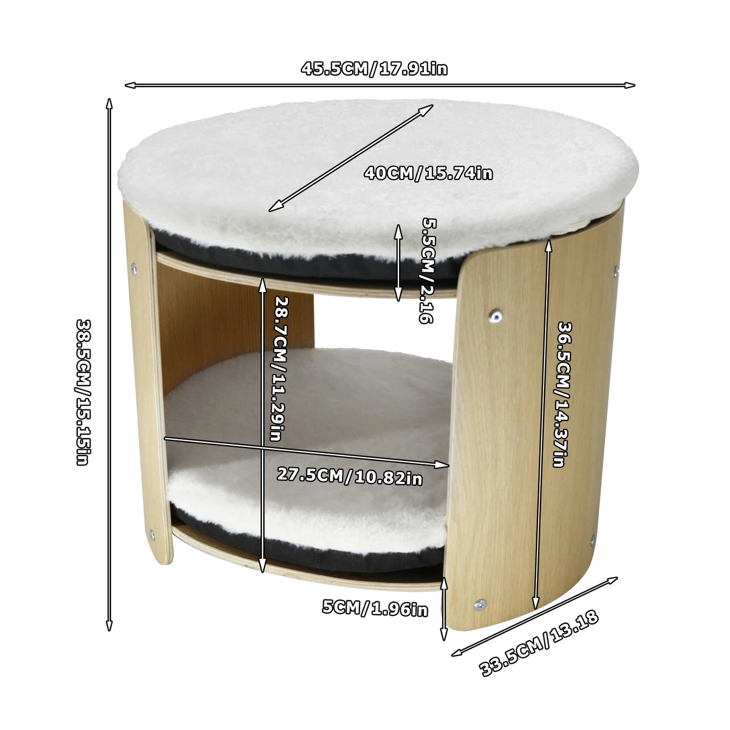 2-Tier Cute Small Cat Tree Tower with Natural Bamboo Frame, Removable Washable Soft Plush Mat