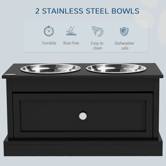 Large Elevated Dog Bowls with Storage Drawer Containing 11L Capacity