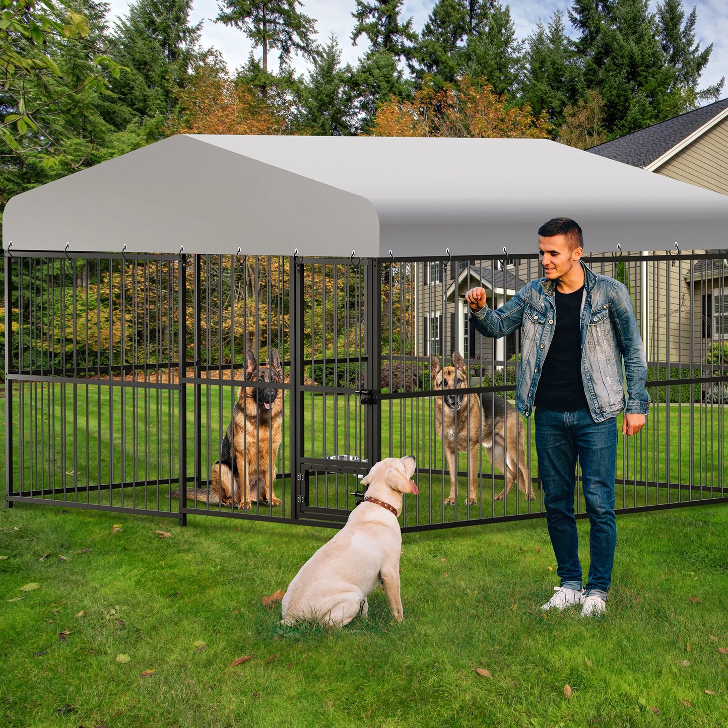 10X10X6FT Large Outdoor Heavy Duty Dog Cage with Roof,  Safety Locks,UV & Water Resistant Proof Cover