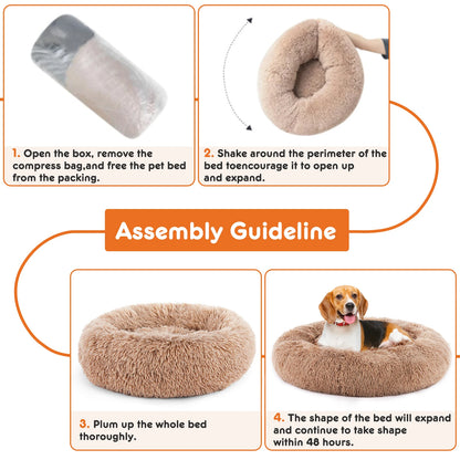 Washable Large Pet Bed Anti-Slip Round Fluffy Plush Faux Fur Dog Bed