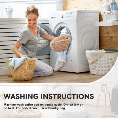 Washable Large Pet Bed Anti-Slip Round Fluffy Plush Faux Fur Dog Bed