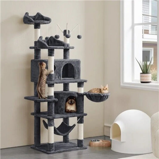 67 inch multi-storey cat tower with apartment, hammock, 3 leather balls