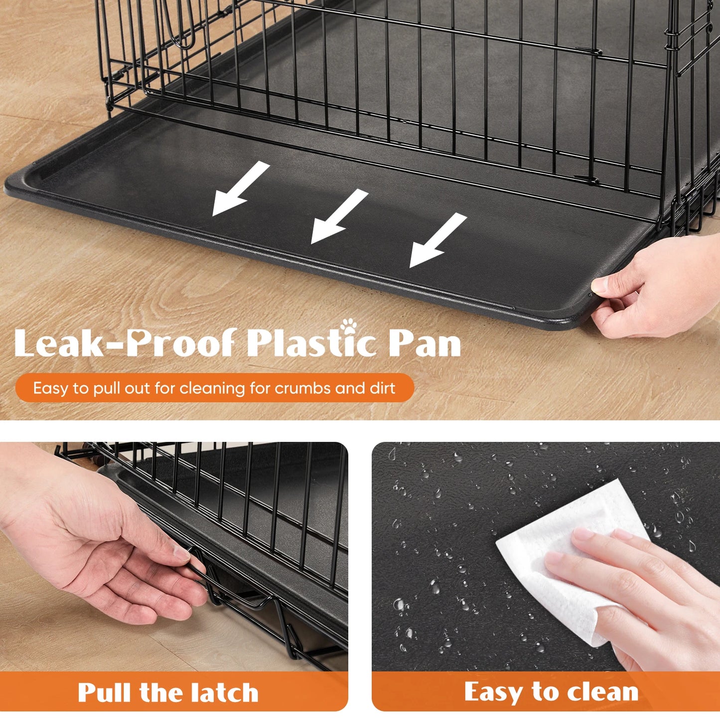 JHK Double Door Folding Extra Large Metal Wire Pet Cage with Plastic Leak-Proof Pan Tray