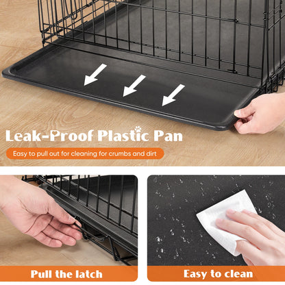 JHK Double Door Folding Extra Large Metal Wire Pet Cage with Plastic Leak-Proof Pan Tray