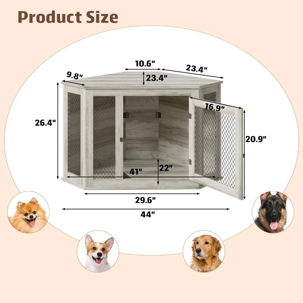 44inch Corner, Wooden Dog Kennel Furniture with Mesh