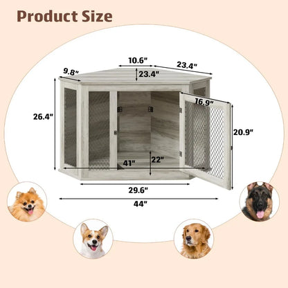 44inch Corner, Wooden Dog Kennel Furniture with Mesh