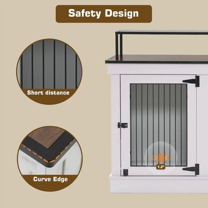 Large Dog Crate TV Stand, Wooden Pet Kennel with Double Doors