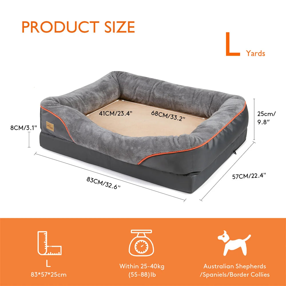 Jumbo  Orthopedic Dog  Memory  Foam Bed, Waterproof Elevated Cushion , Removable Cover