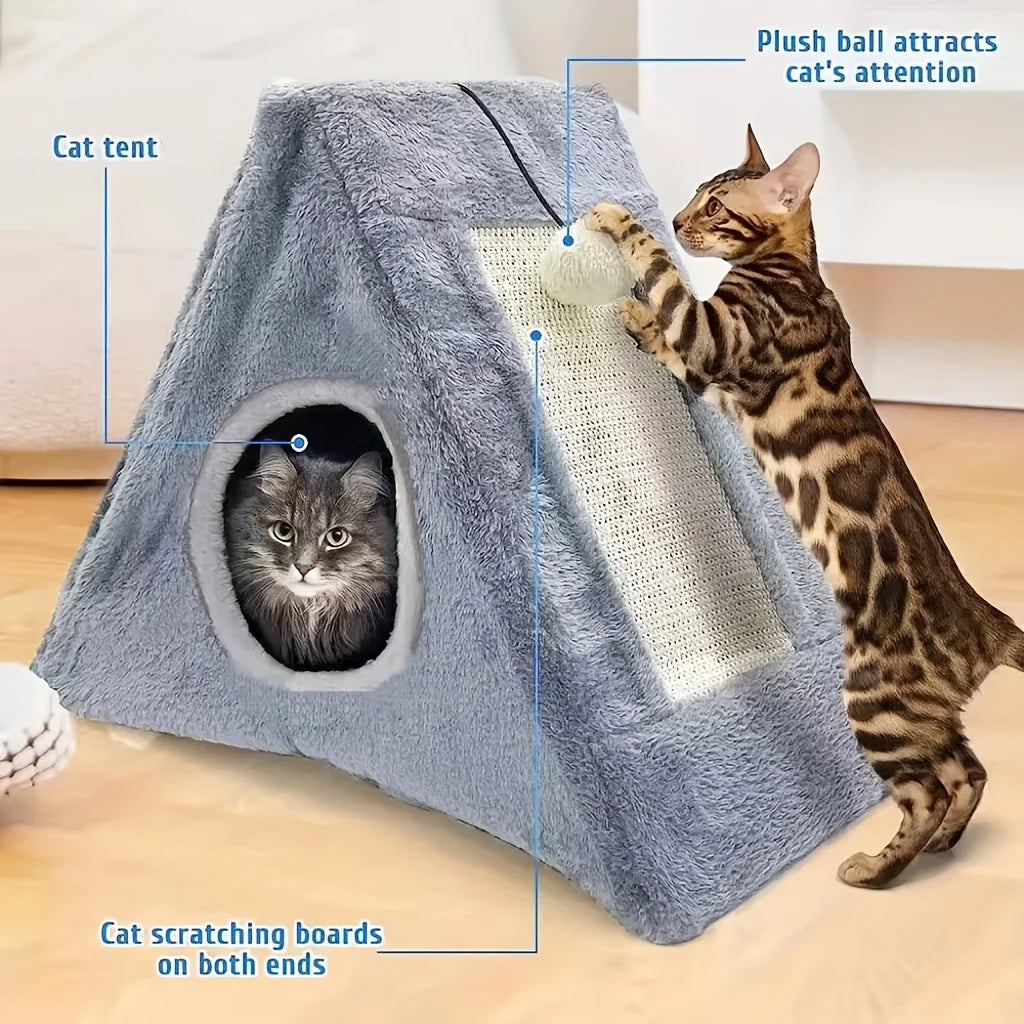 For cats under 15 pounds ,bed with plush toy ball cat scratching board