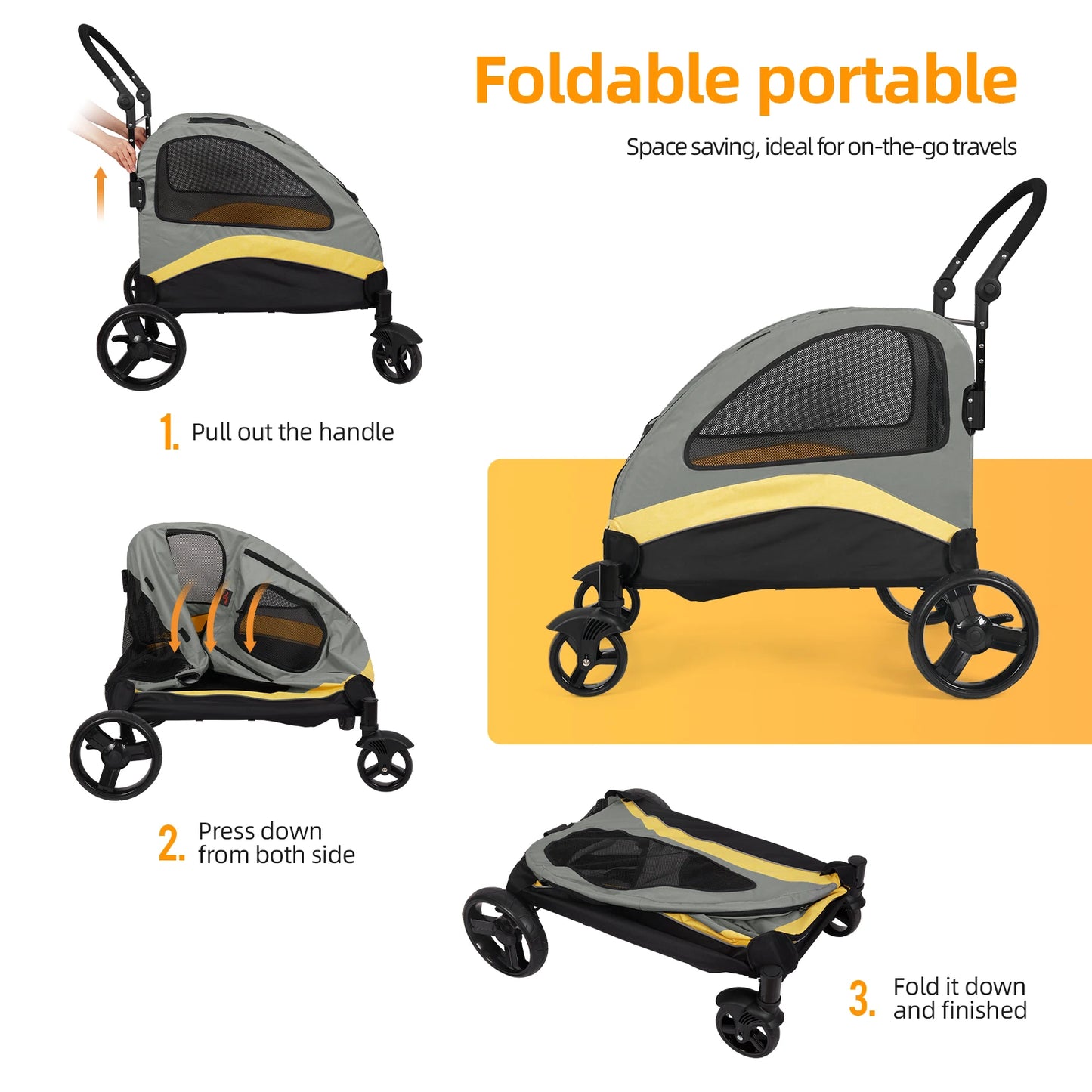 Pet Jogger Wagon Foldable  Animal Carrier Load Up To 55kg