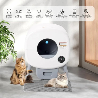 Extra Large Automatic Self Cleaning litter Box, Odor-Free, App-Controlled, Ambient Light Waste Disposal