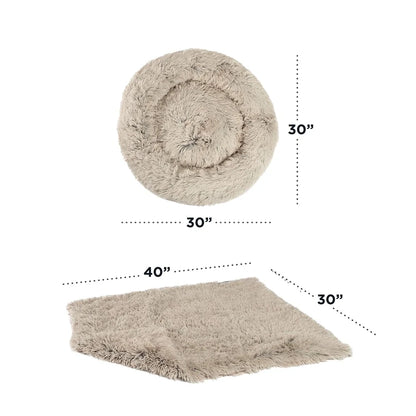 Calming Shag Cuddler Pet Bed with Throw Blanket, Machine Washable