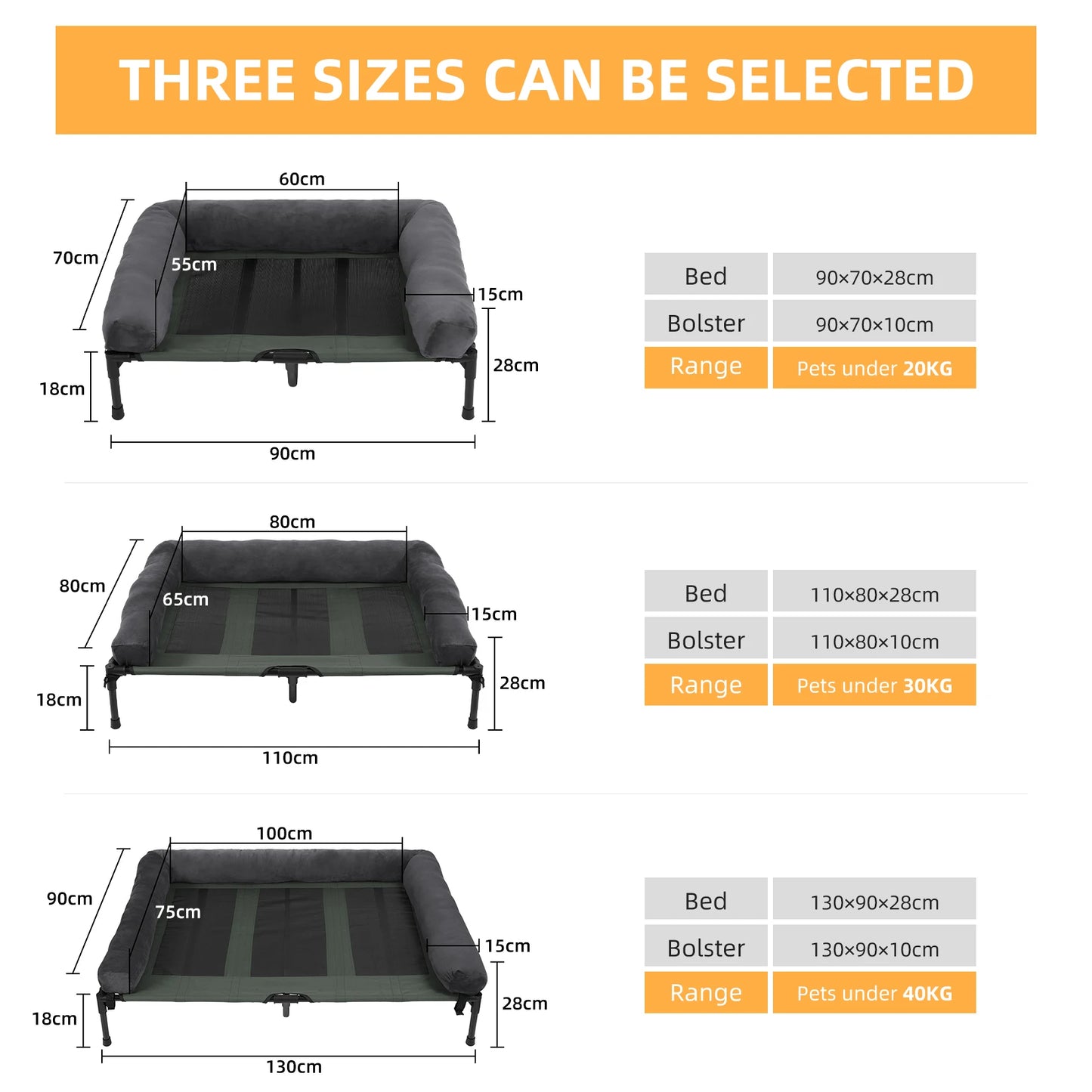 Elevated Pet Lounger Bed, with Detachable Bolster, L XL 2XL