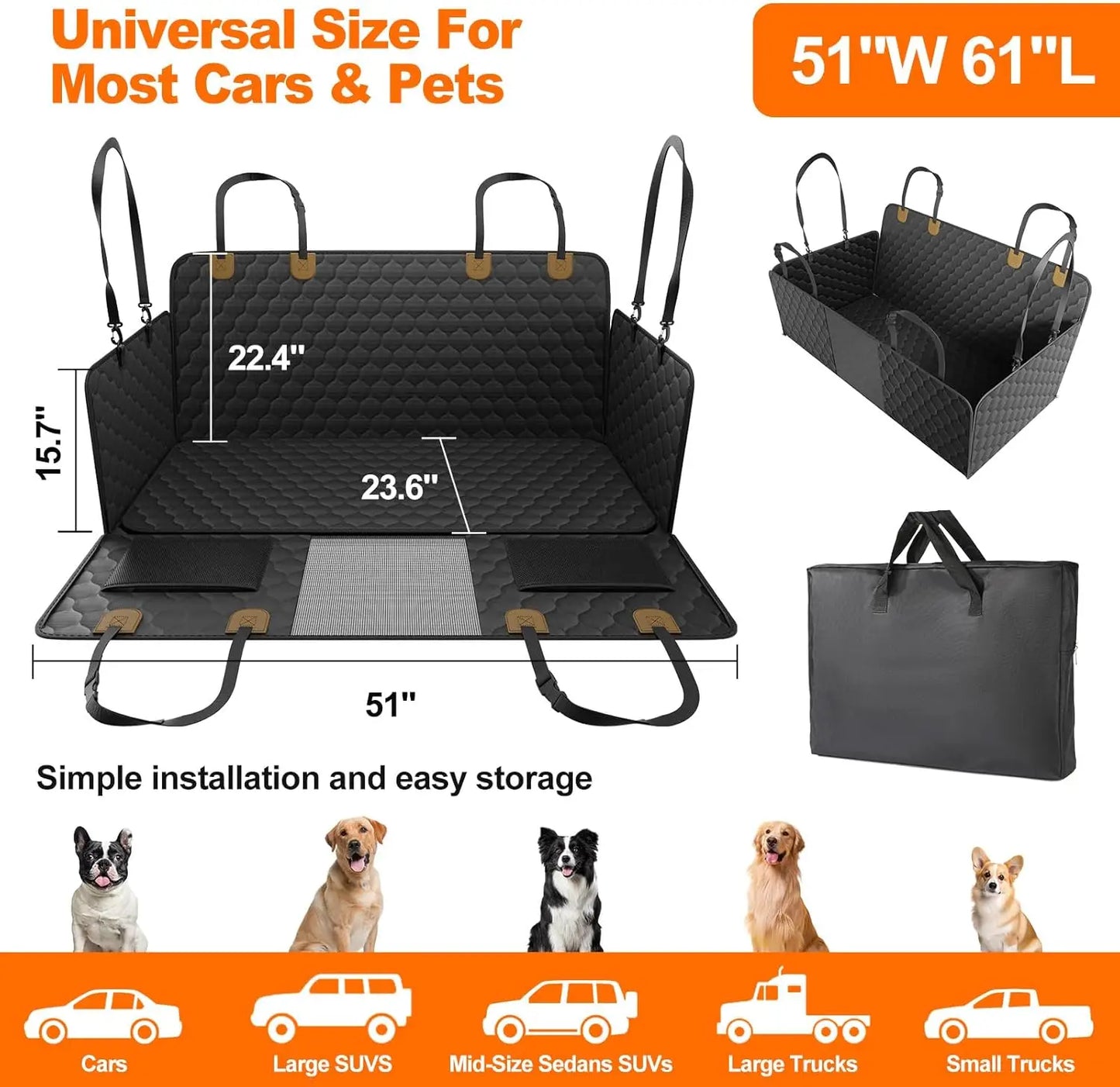 Waterproof Foldable Car Pet Safety Hammock Back Seat Protector