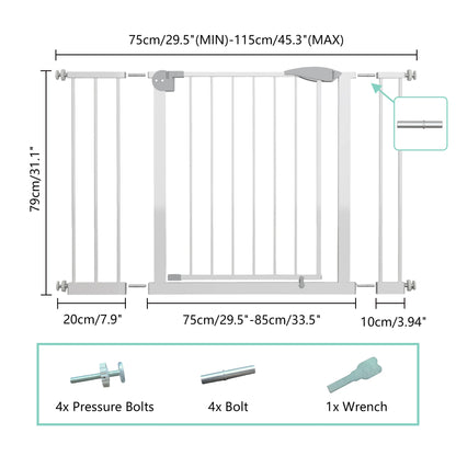 Indoor Wide Pressure Mounted Safety Gate Easy Walk Through , White