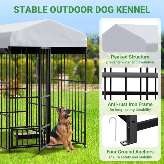 Outside Heavy-Duty Dog Cage Walk-in Pet Playpen with Roof, Double Lock, Enclosures with UV-Resistant