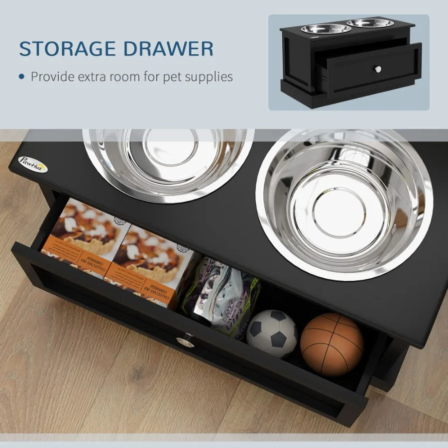 Large Elevated Dog Bowls with Storage Drawer Containing 11L Capacity