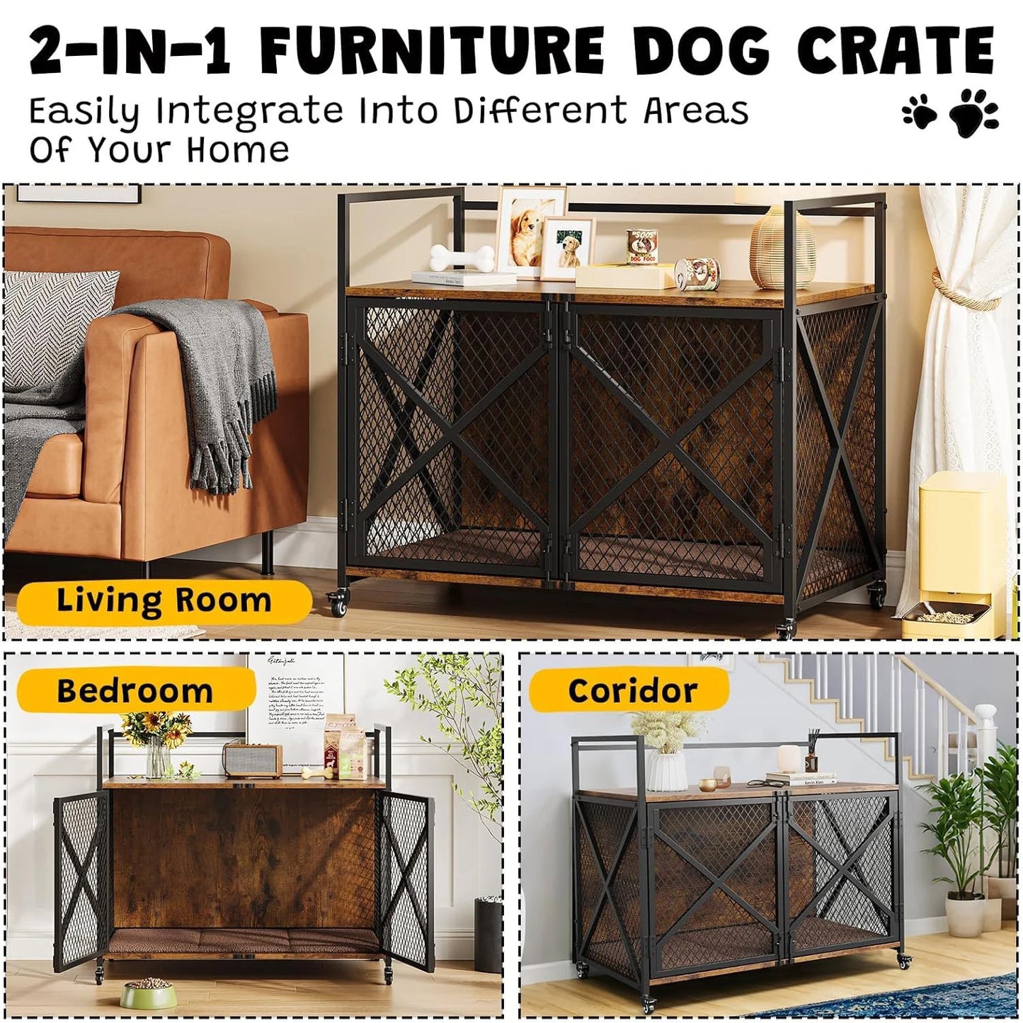 Heavy Duty Indoor Decorative End Table With Lockable Wheels For Dogs