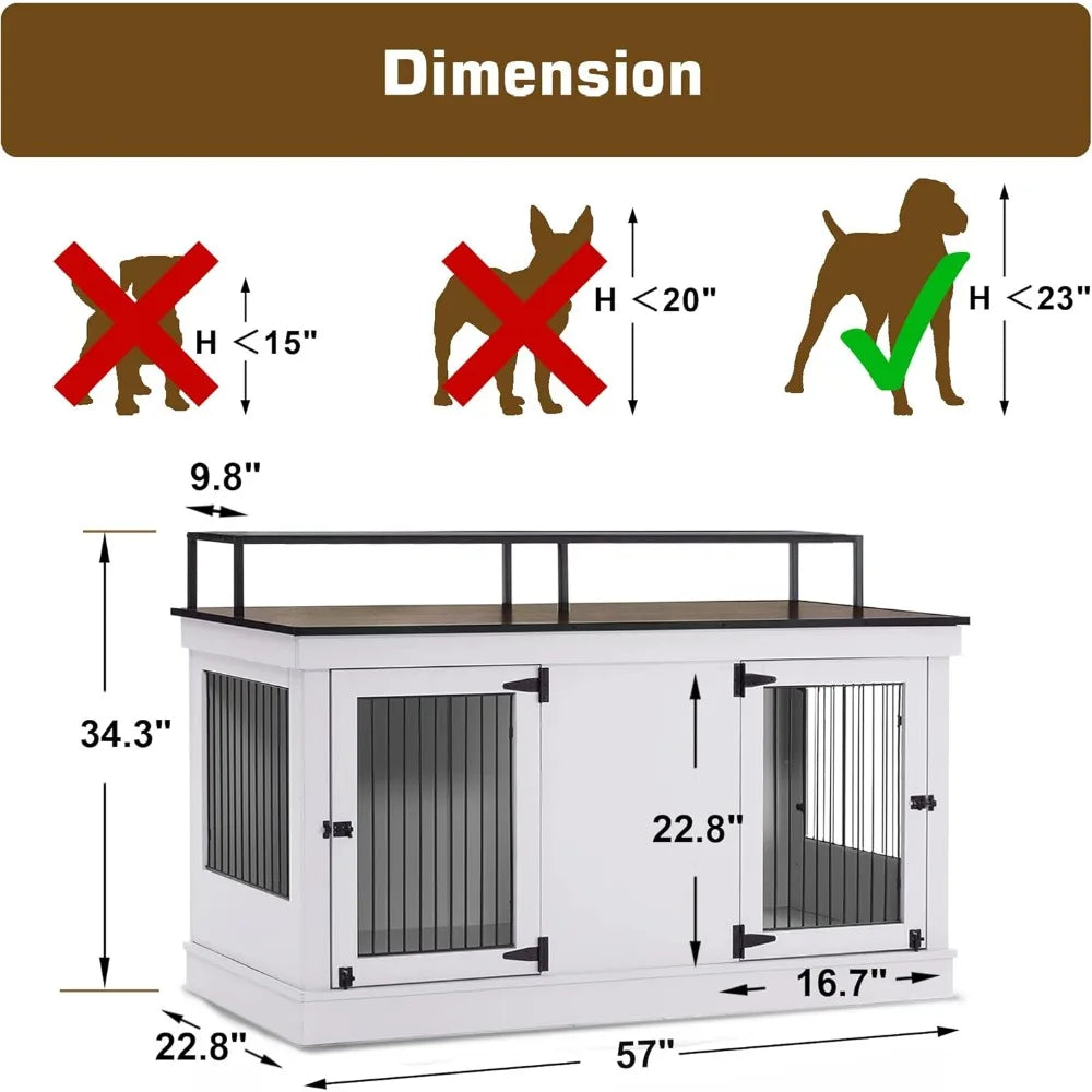 Large Dog Crate TV Stand, Wooden Pet Kennel with Double Doors