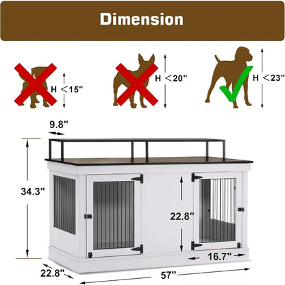 Large Dog Crate TV Stand, Wooden Pet Kennel with Double Doors