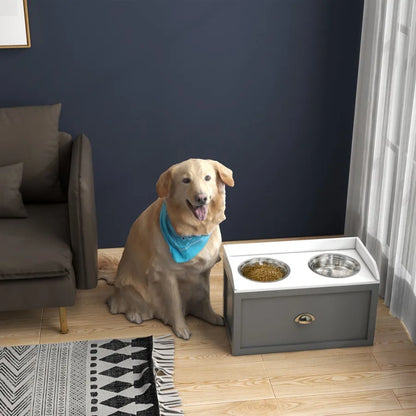 Large Elevated Dog Bowls with Storage, Gray