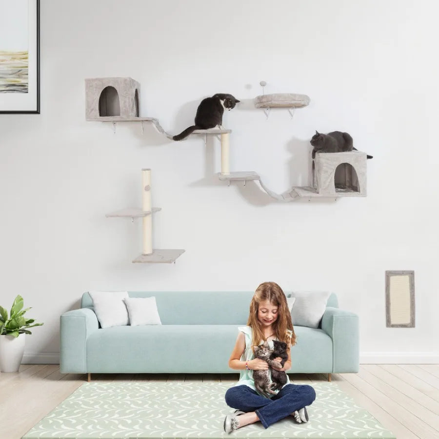 Wallmounted Cat Tree Cat Furniture with 2 Cat Condos House 3 Cat Wall Shelves 2 Ladder 1 Cat Perch Sisal Cat Scratching Posts a