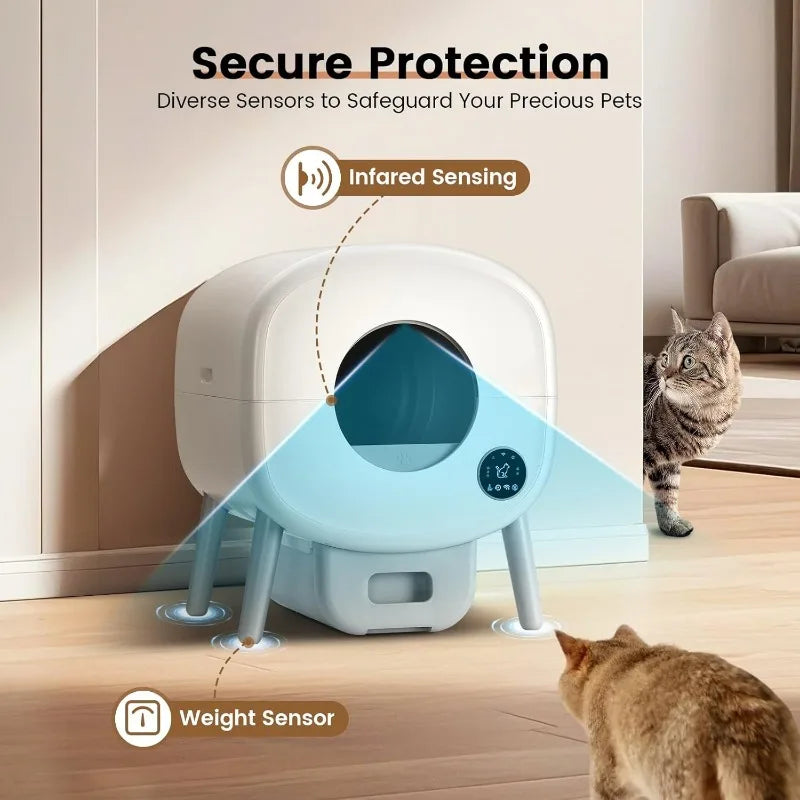 Extra Large Automatic Self Cleaning litter Box, Odor-Free, App-Controlled, Ambient Light Waste Disposal