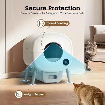 Extra Large Automatic Self Cleaning litter Box, Odor-Free, App-Controlled, Ambient Light Waste Disposal