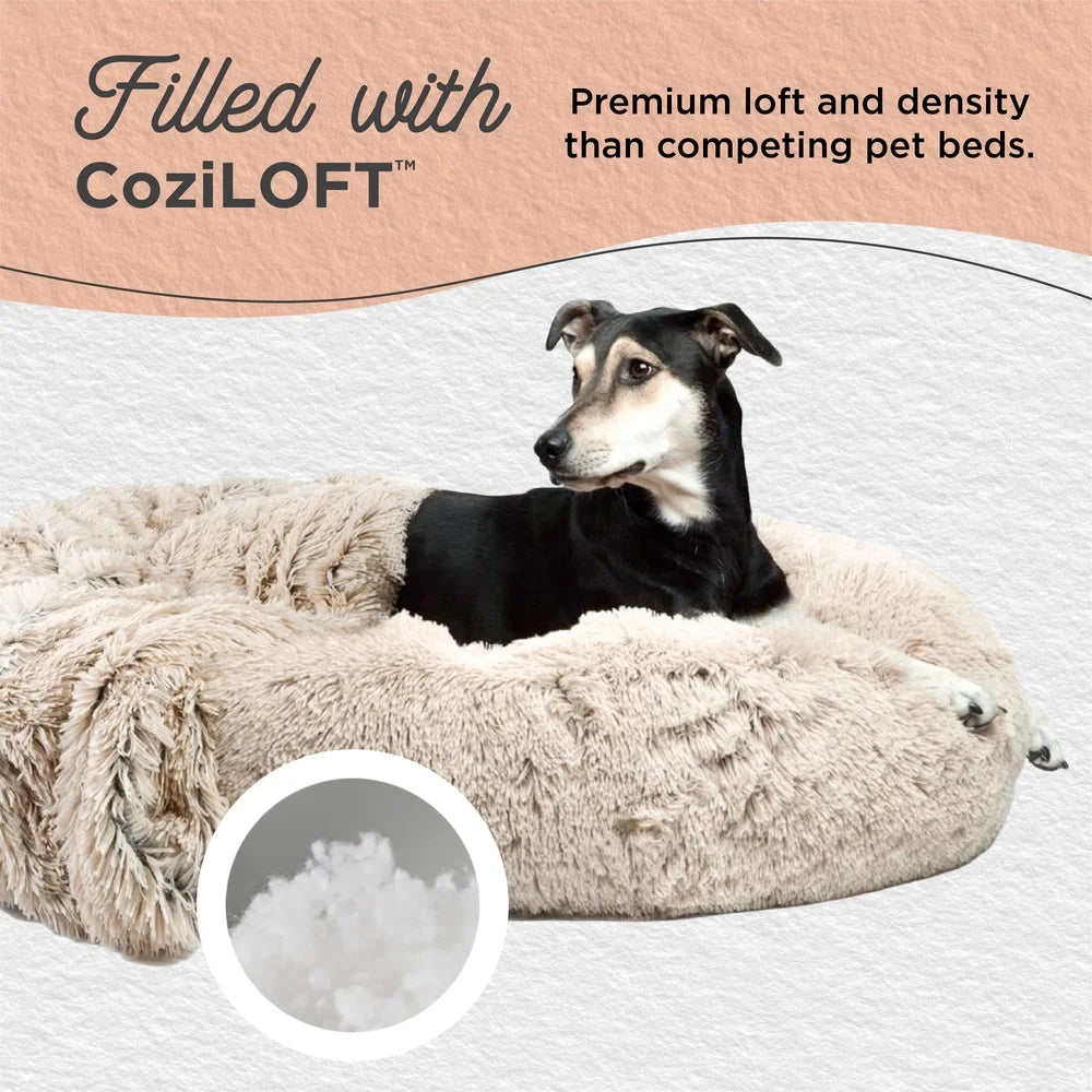 Calming Shag Cuddler Pet Bed with Throw Blanket, Machine Washable