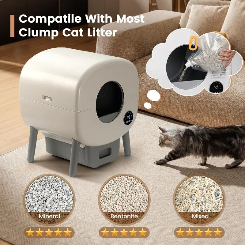 Extra Large Automatic Self Cleaning litter Box, Odor-Free, App-Controlled, Ambient Light Waste Disposal