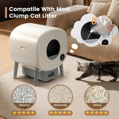 Extra Large Automatic Self Cleaning litter Box, Odor-Free, App-Controlled, Ambient Light Waste Disposal