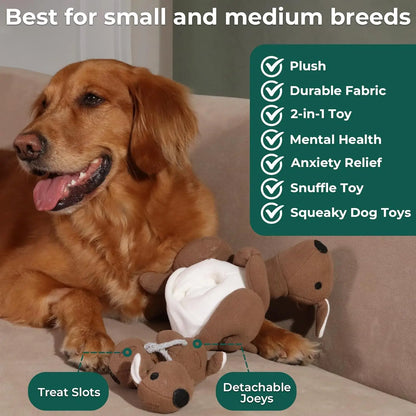 Kangaroo Plush Dog Toy with Squeaker & Treat Pouch  for Small Medium Dogs