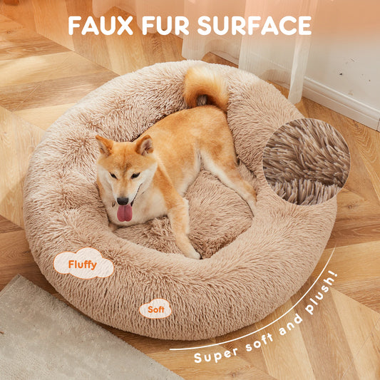 Washable Large Pet Bed Anti-Slip Round Fluffy Plush Faux Fur Dog Bed