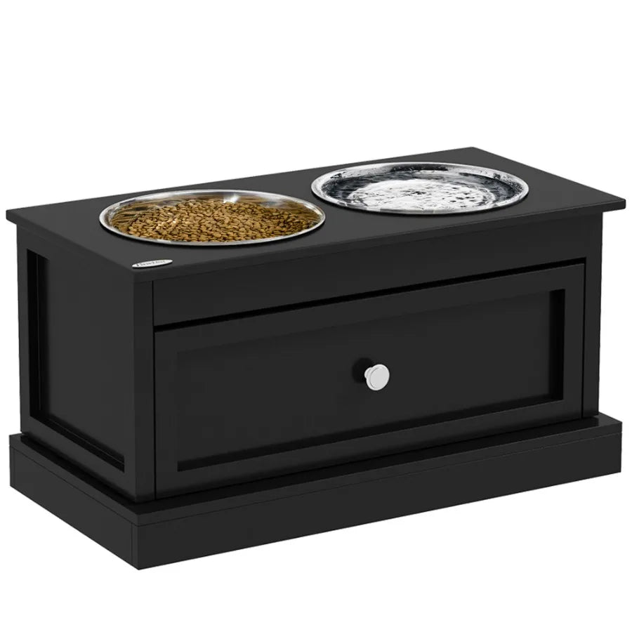 Large Elevated Dog Bowls with Storage Drawer Containing 11L Capacity
