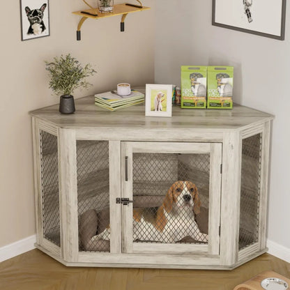 44inch Corner, Wooden Dog Kennel Furniture with Mesh