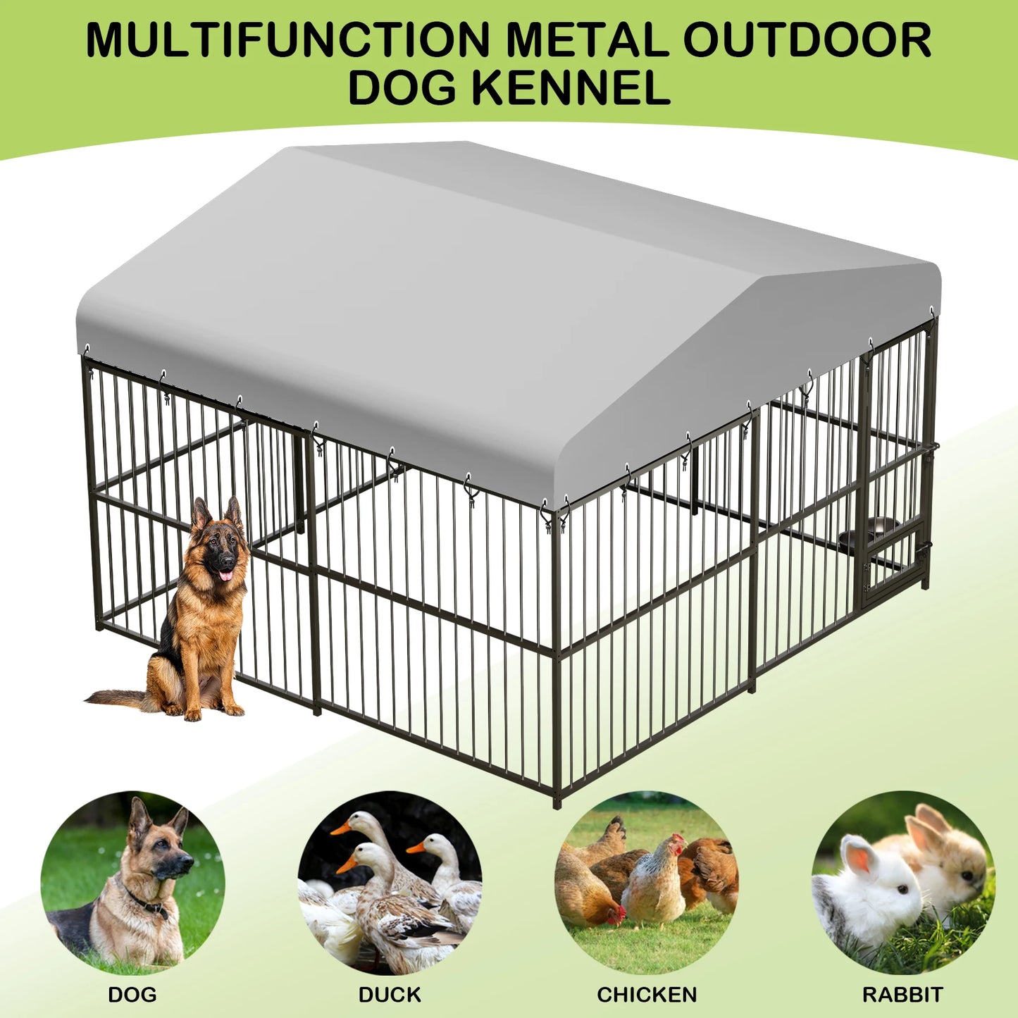 Outside Heavy-Duty Dog Cage Walk-in Pet Playpen with Roof， Double Lock, Enclosures with UV-Resistant