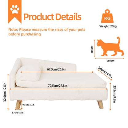 Nordic Cozy Pad Waterproof, Pet Sofa Bed with Sturdy Wood Legs for Small Dog Kitten